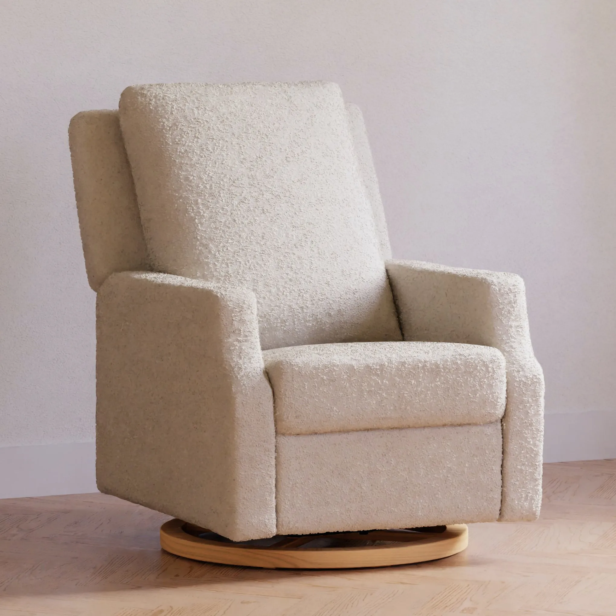 Crewe Electronic Recliner and Swivel Glider - Ivory Boucle with Light Wood Base