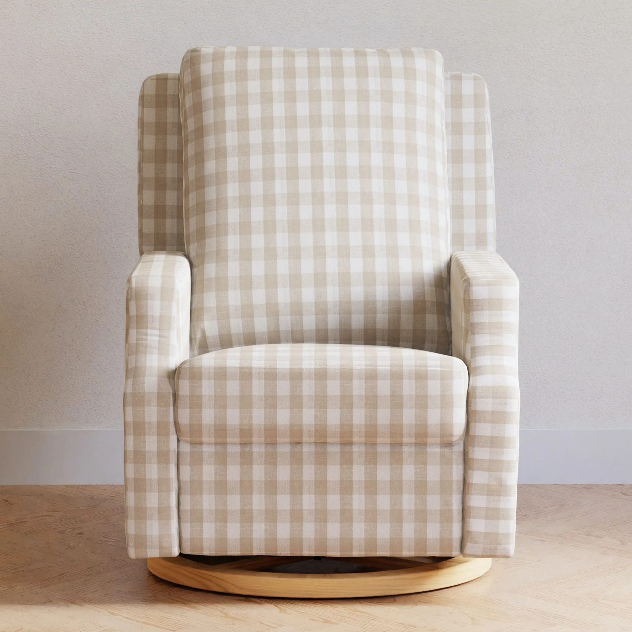 Crewe Recliner   Swivel Glider in Eco-Performance Fabric - Gingham