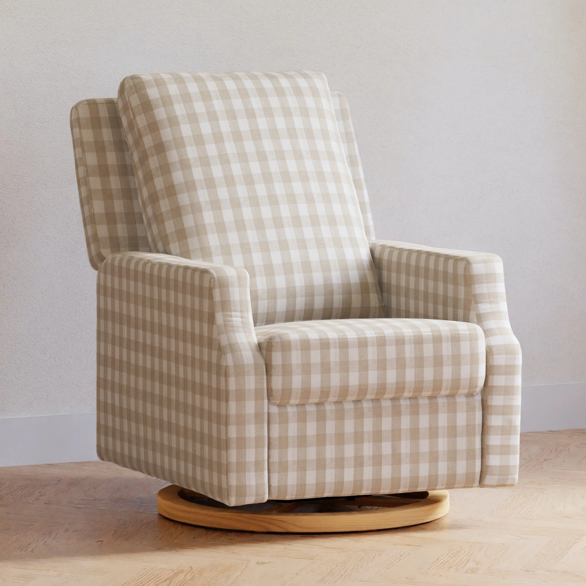 Crewe Recliner   Swivel Glider in Eco-Performance Fabric - Gingham