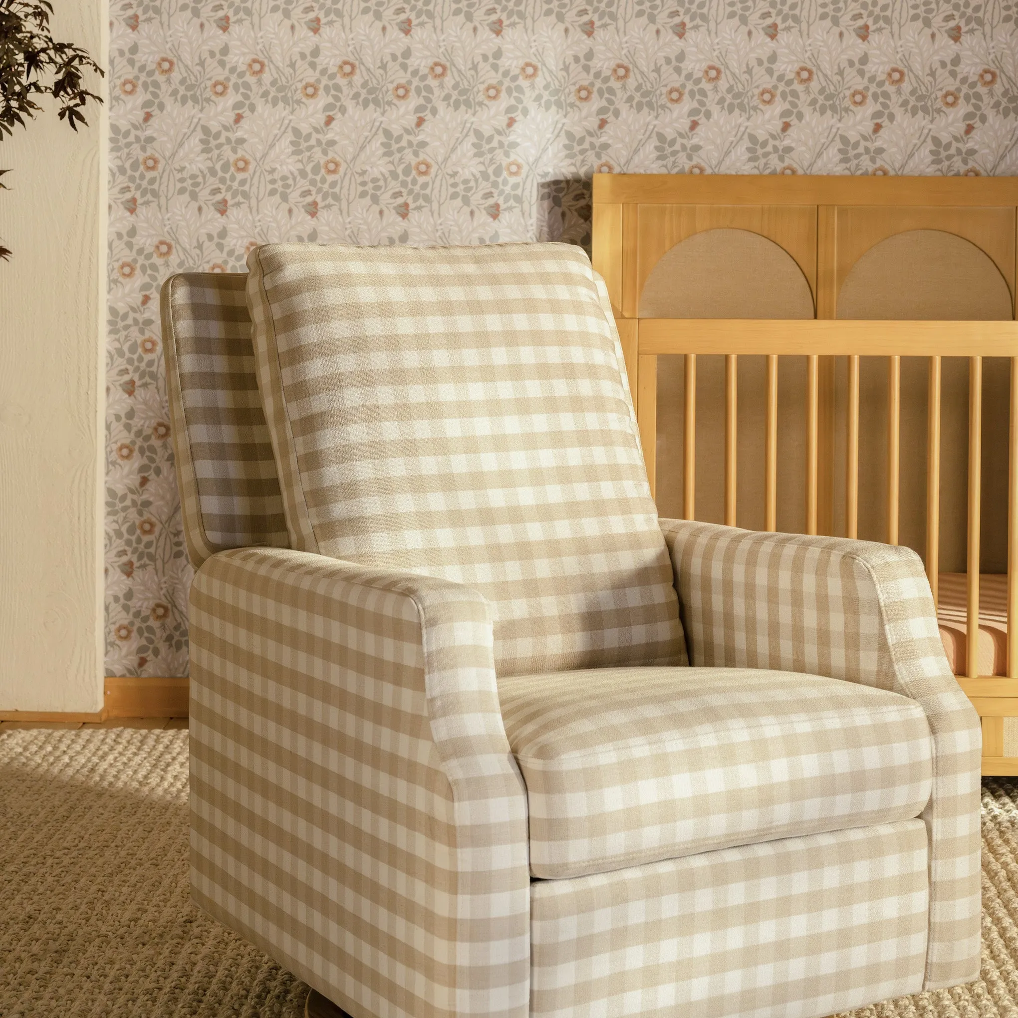 Crewe Recliner   Swivel Glider in Eco-Performance Fabric - Gingham