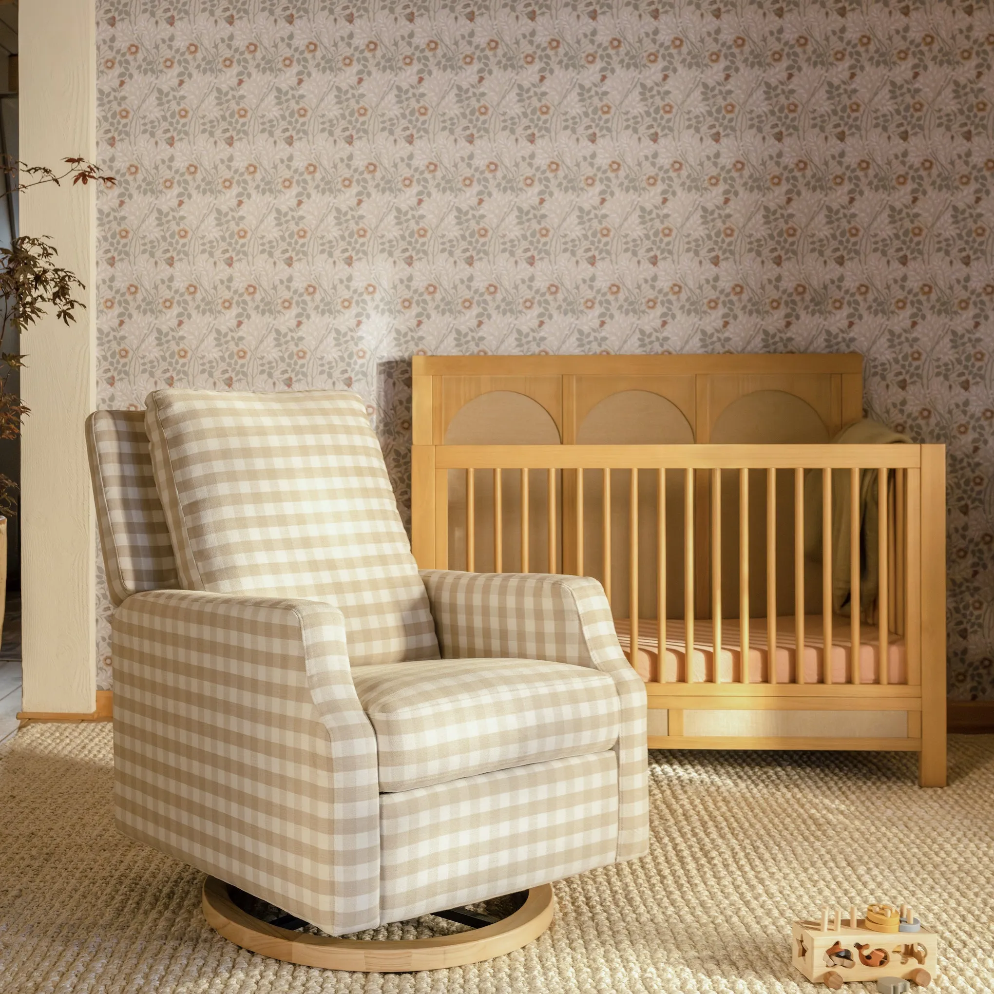 Crewe Recliner   Swivel Glider in Eco-Performance Fabric - Gingham