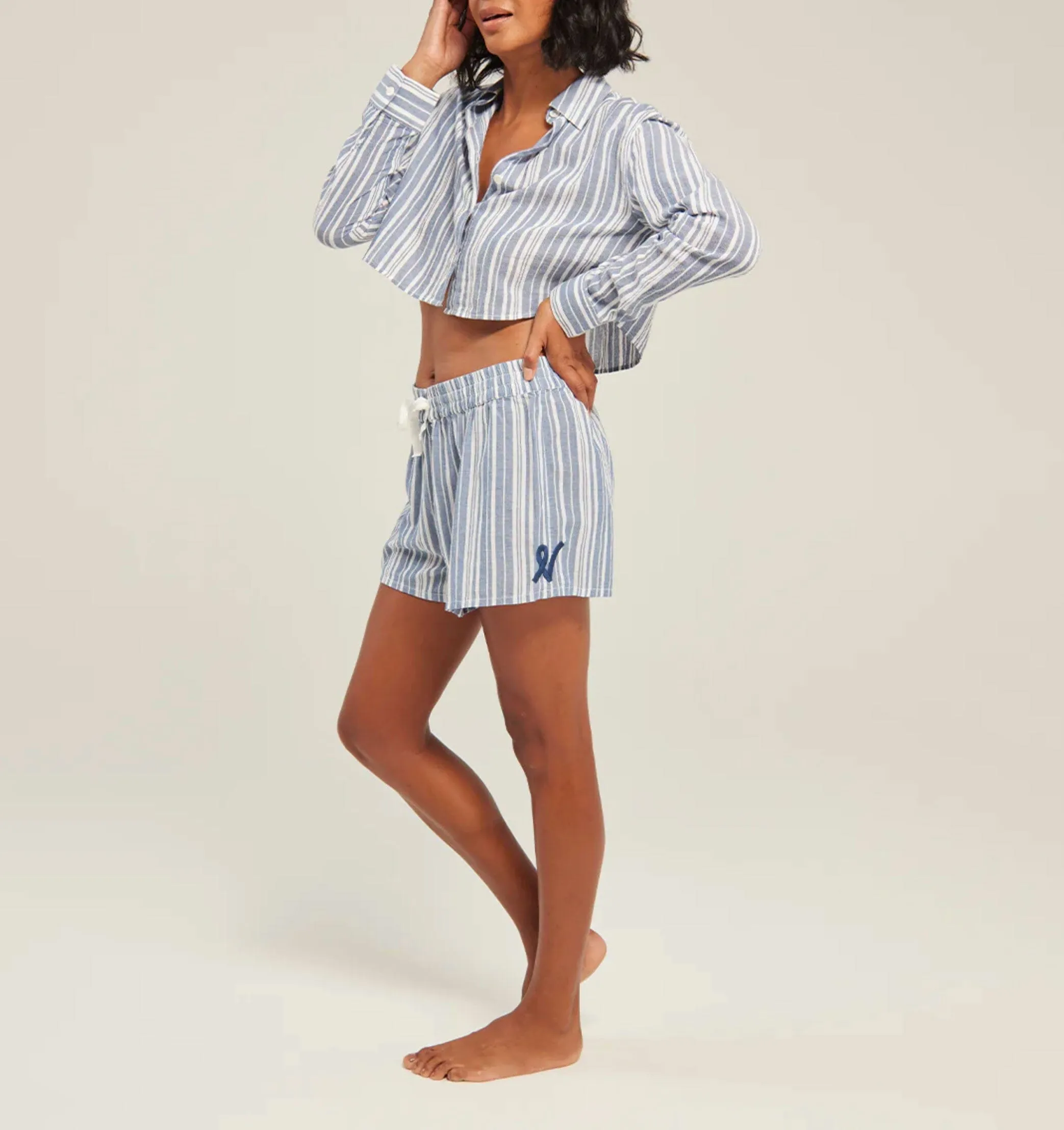 Cropped shirt & short set [French Blue]