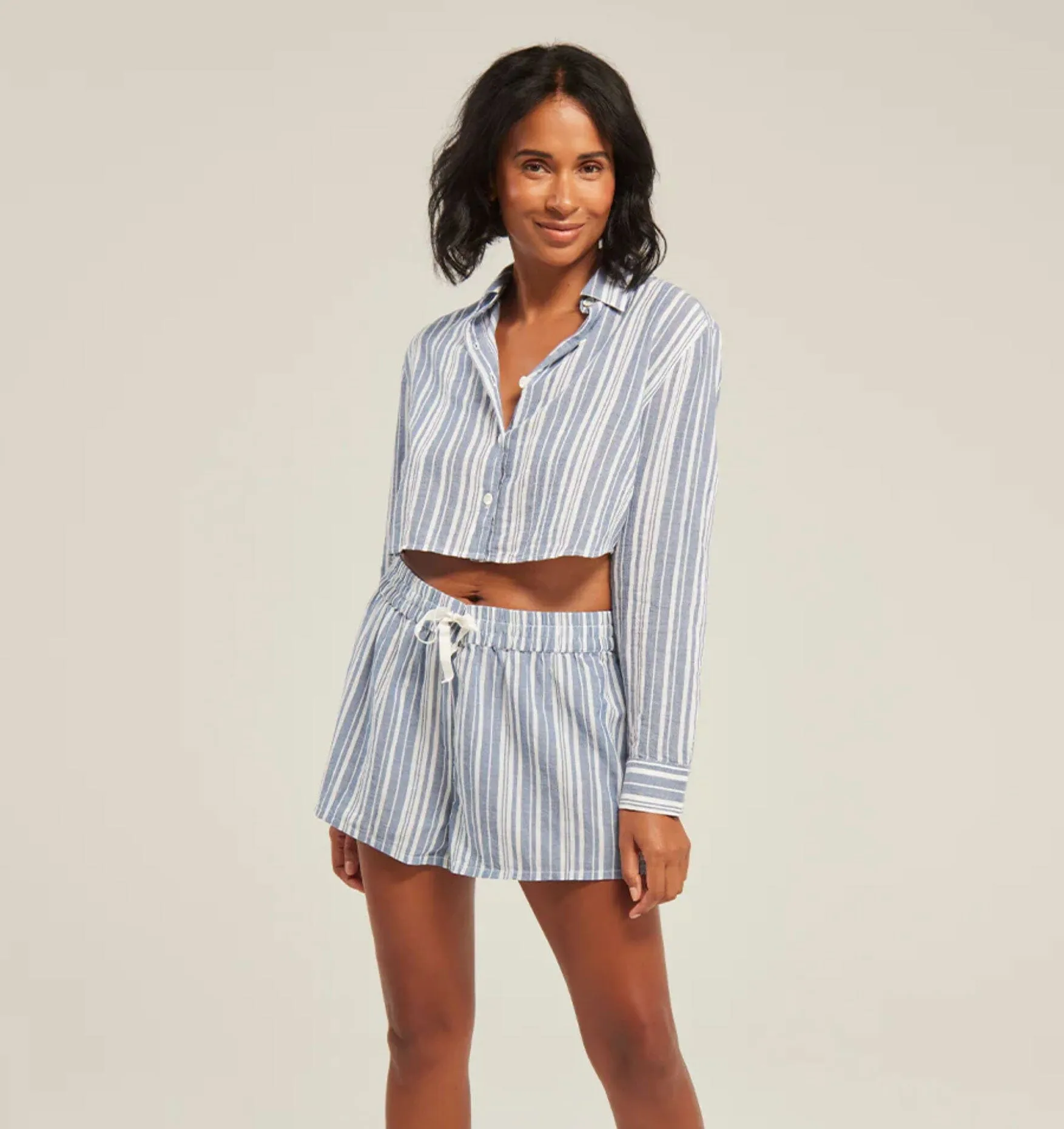 Cropped shirt & short set [French Blue]