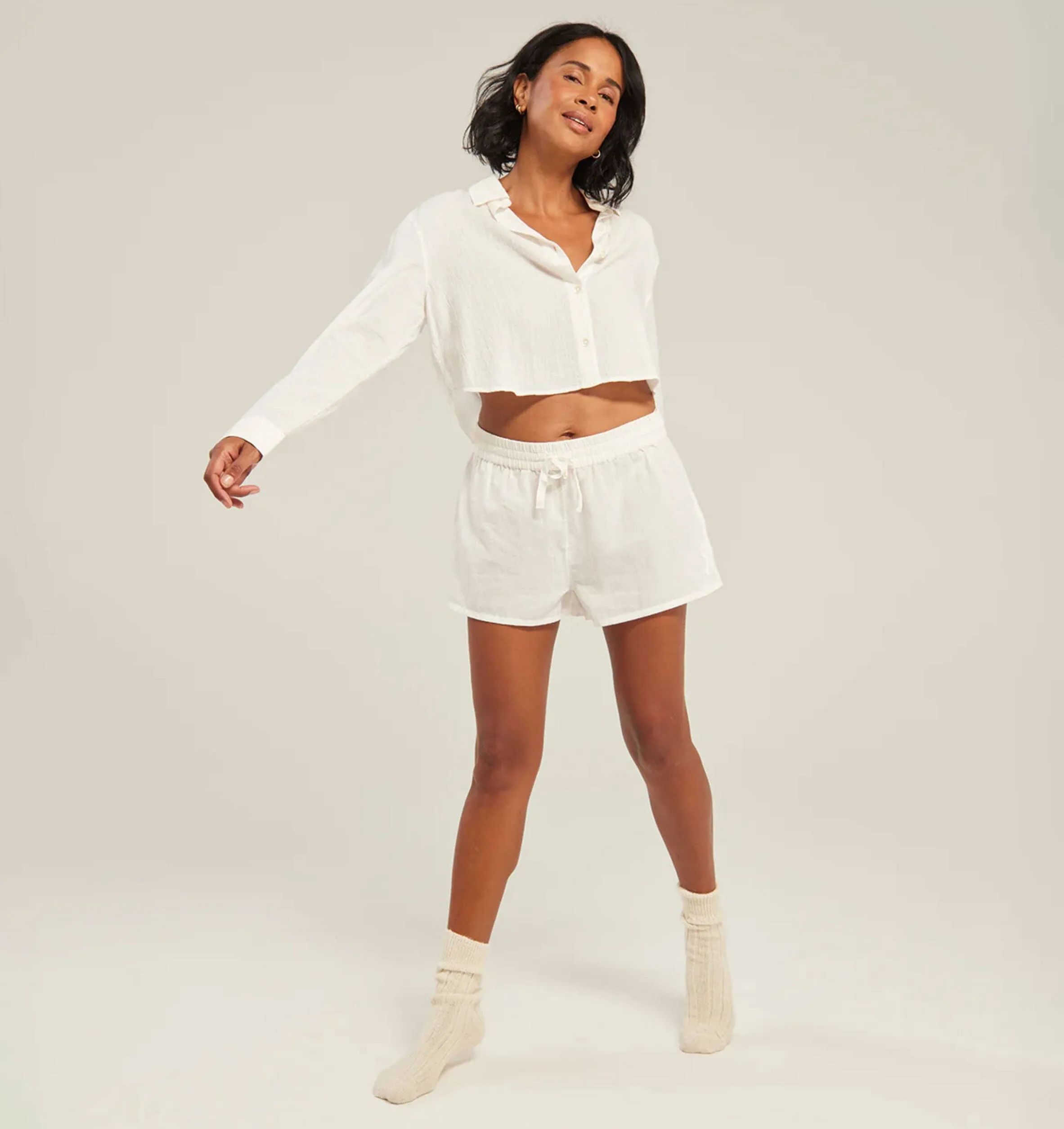 Cropped shirt & short set  [Linen White]