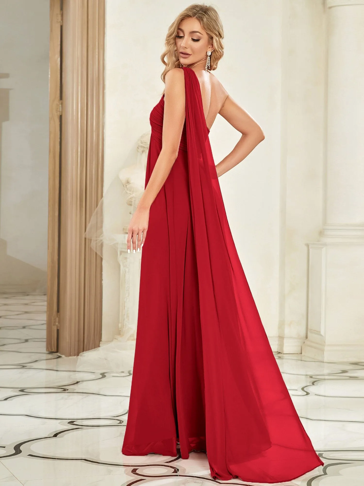 Custom Size Pleated One Shoulder Long Chiffon Formal Evening Dress