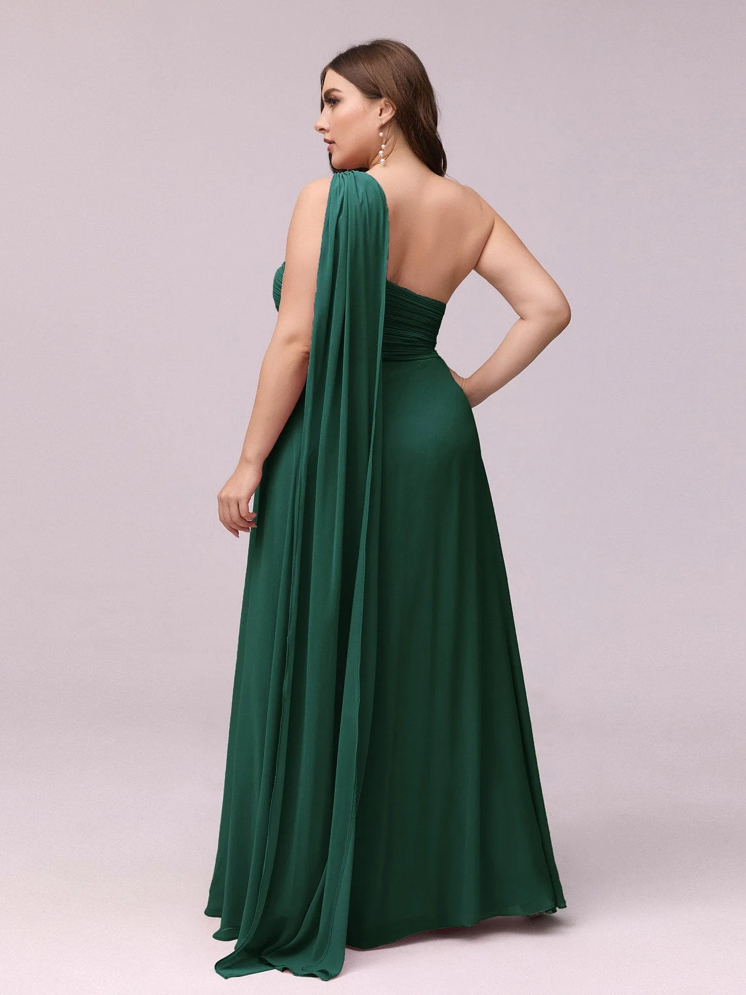 Custom Size Pleated One Shoulder Long Chiffon Formal Evening Dress