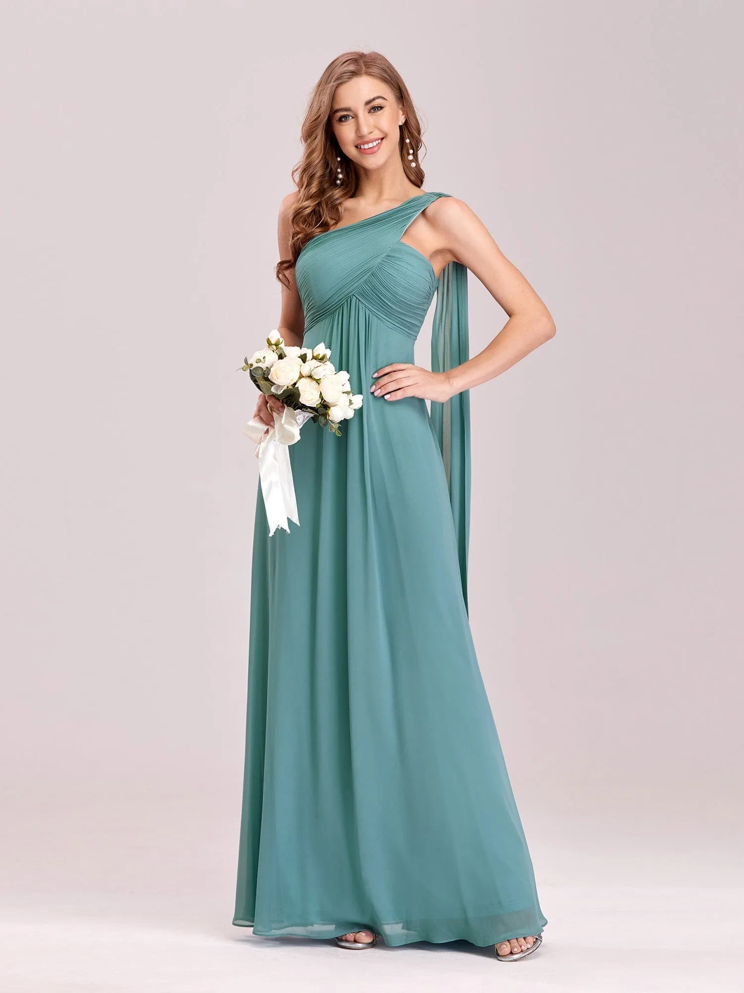 Custom Size Pleated One Shoulder Long Chiffon Formal Evening Dress