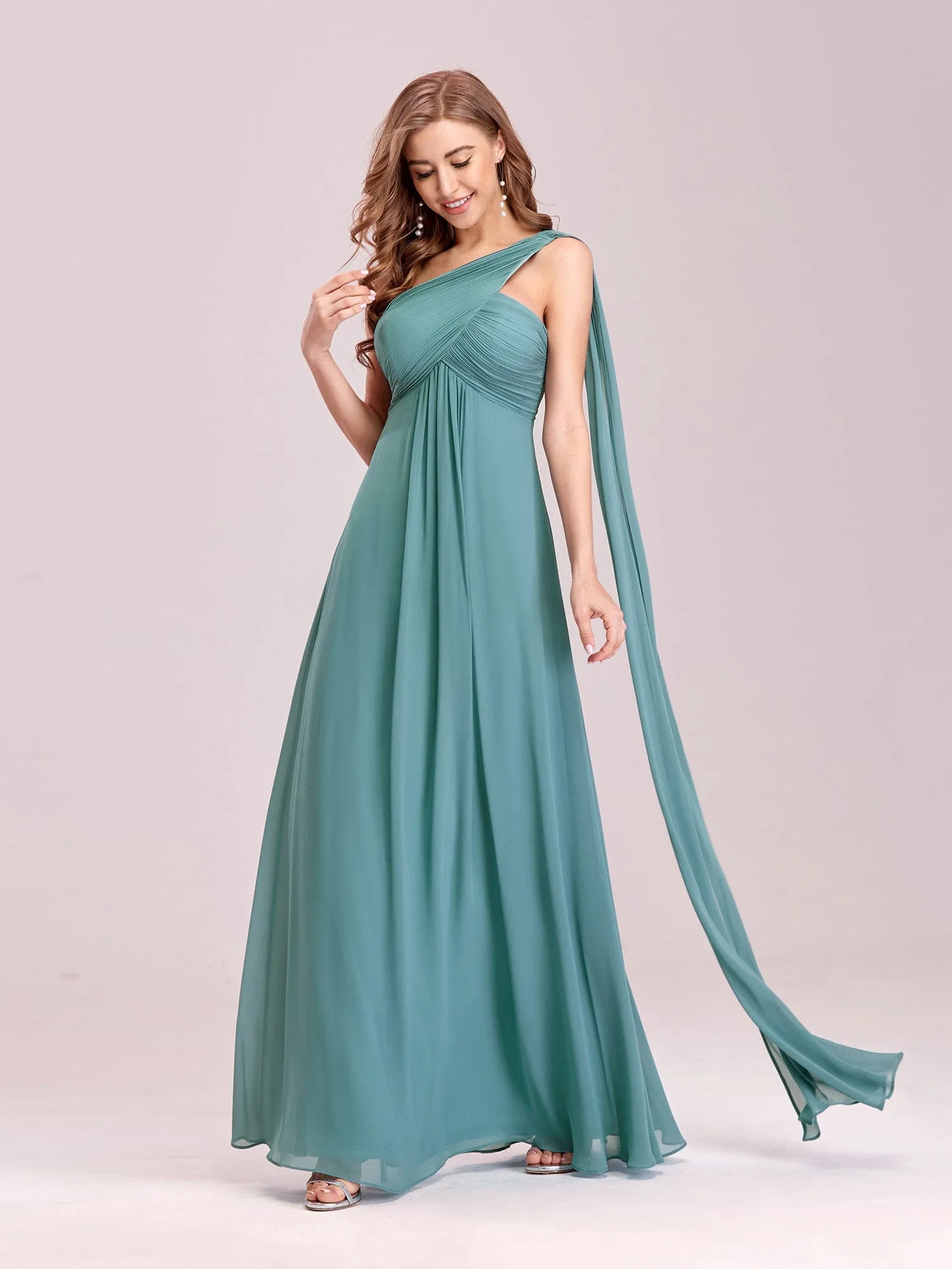 Custom Size Pleated One Shoulder Long Chiffon Formal Evening Dress