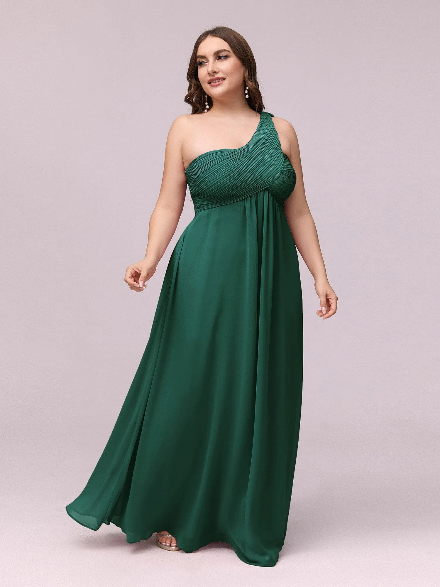 Custom Size Pleated One Shoulder Long Chiffon Formal Evening Dress