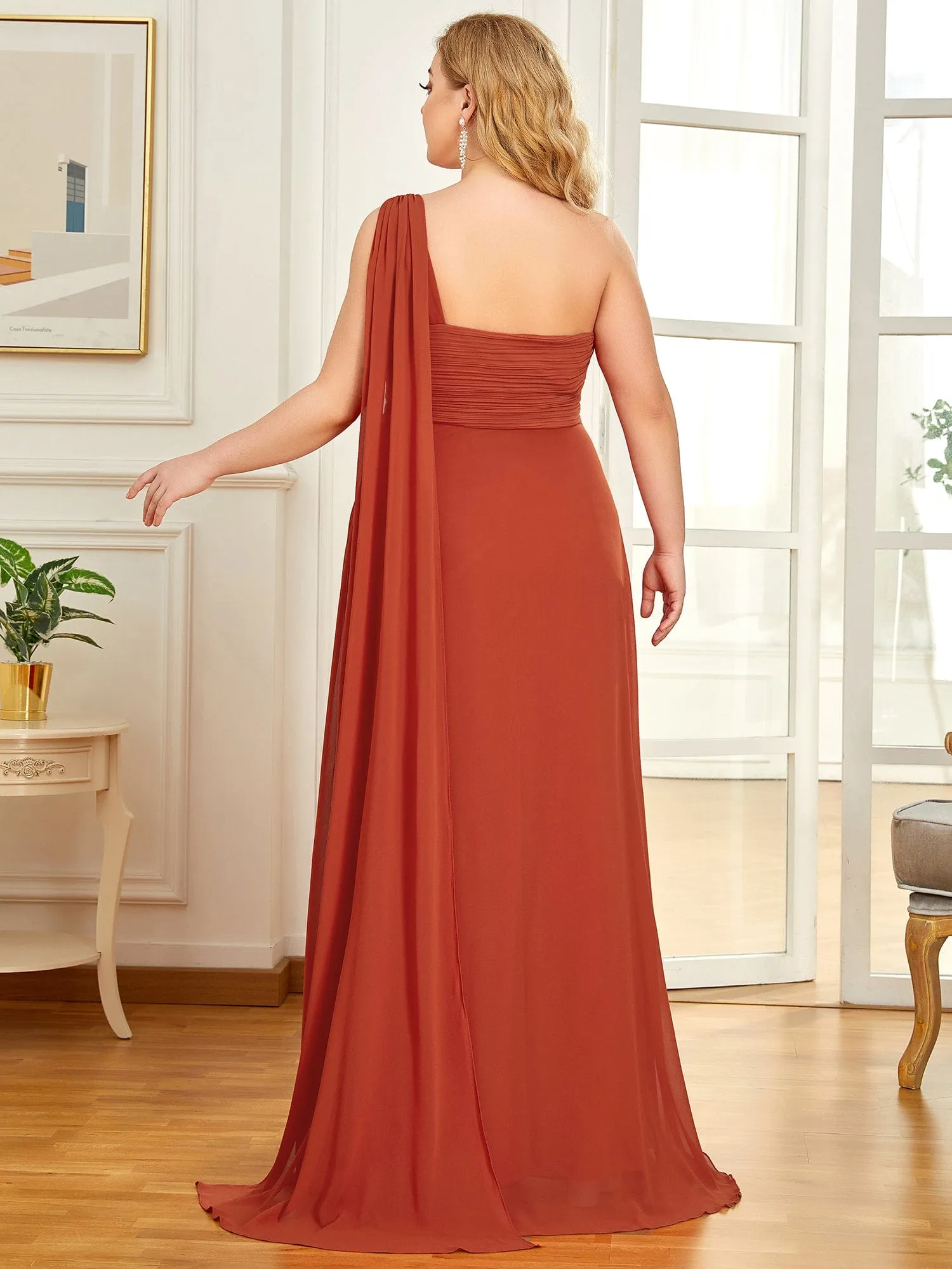 Custom Size Pleated One Shoulder Long Chiffon Formal Evening Dress