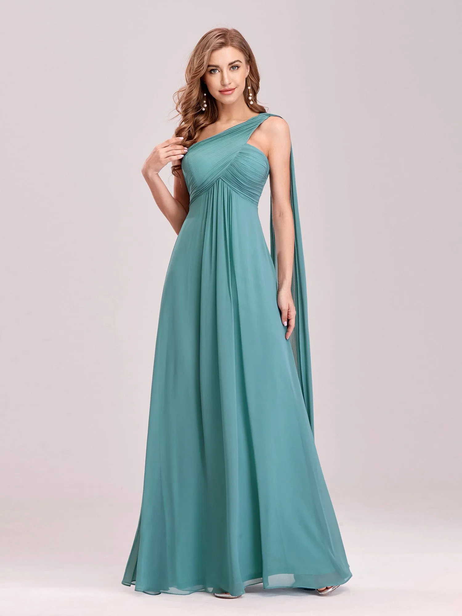 Custom Size Pleated One Shoulder Long Chiffon Formal Evening Dress