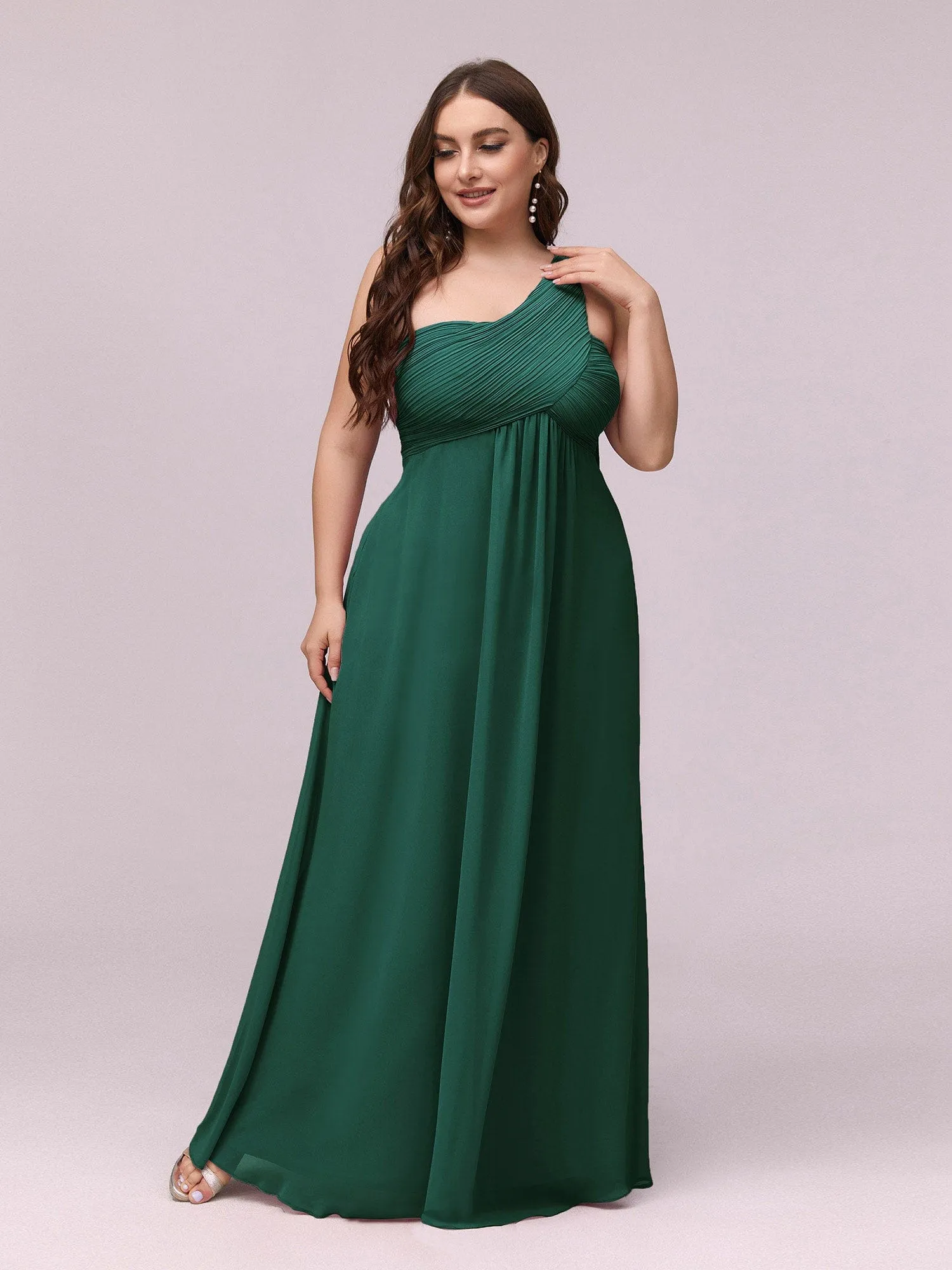 Custom Size Pleated One Shoulder Long Chiffon Formal Evening Dress