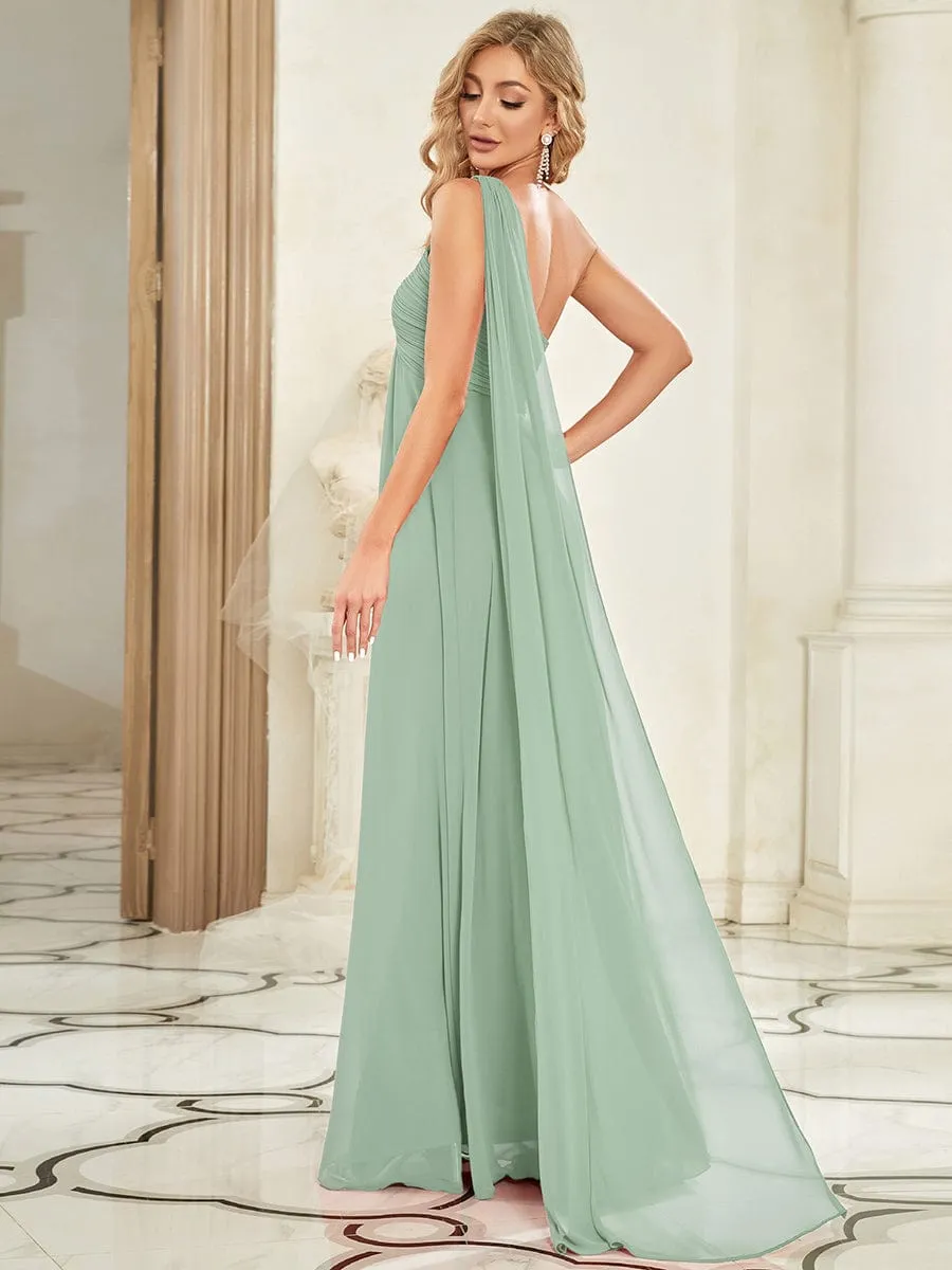 Custom Size Pleated One Shoulder Long Chiffon Formal Evening Dress