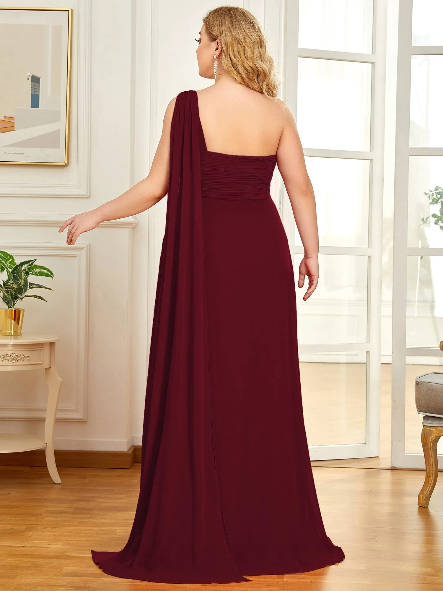 Custom Size Pleated One Shoulder Long Chiffon Formal Evening Dress