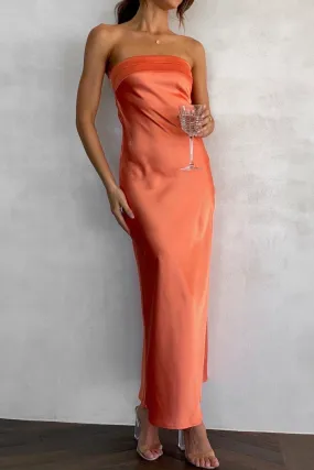 Danetta Orange Satin Bandeau Dress