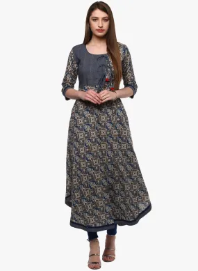 Divena Blue And Grey Cotton Anarkali