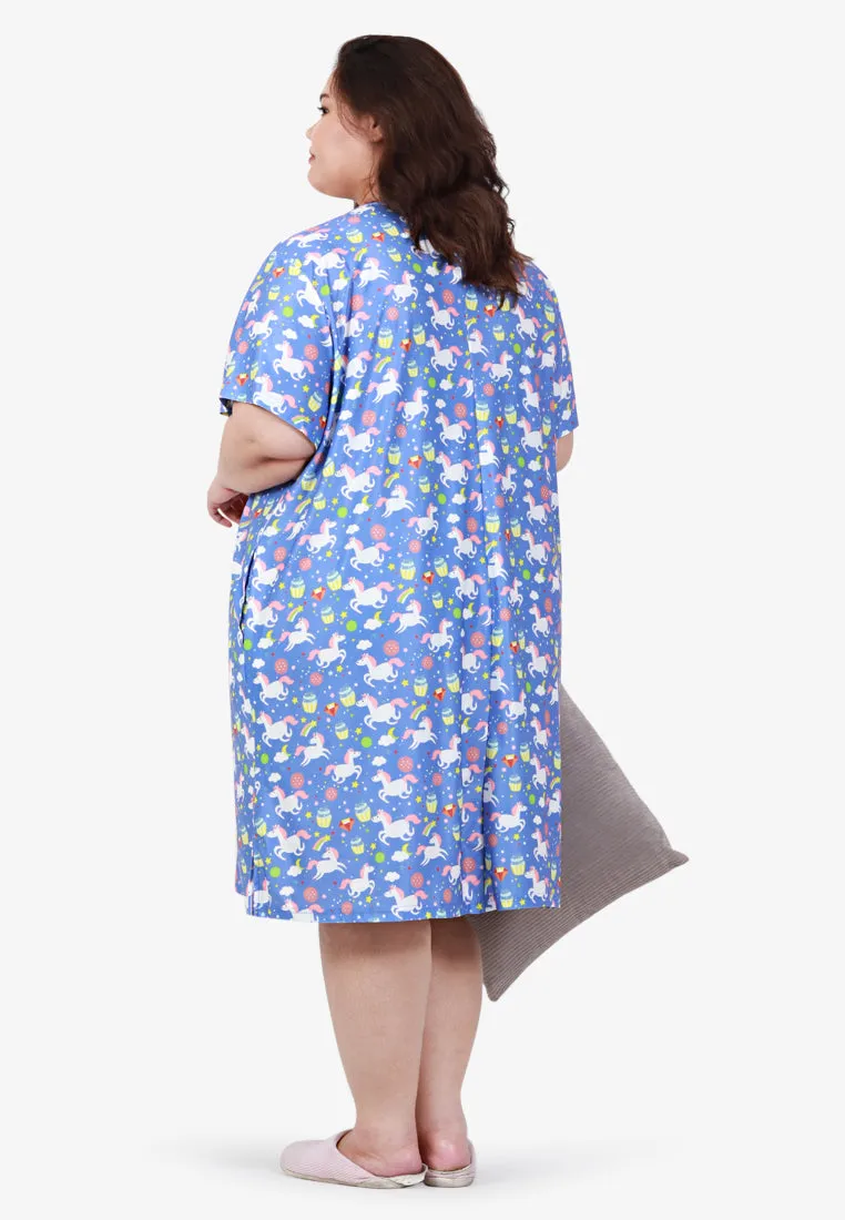 Divine Full Prints Unicorn Sleep Dress - Purple Blue