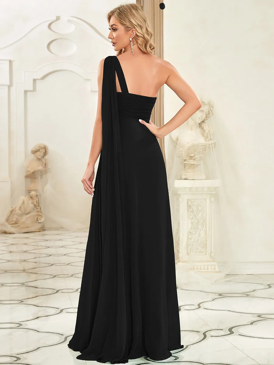 Elegant Pleated A-Line Floor Length One Shoulder Sleeveless Wholesale Bridesmaids Dress