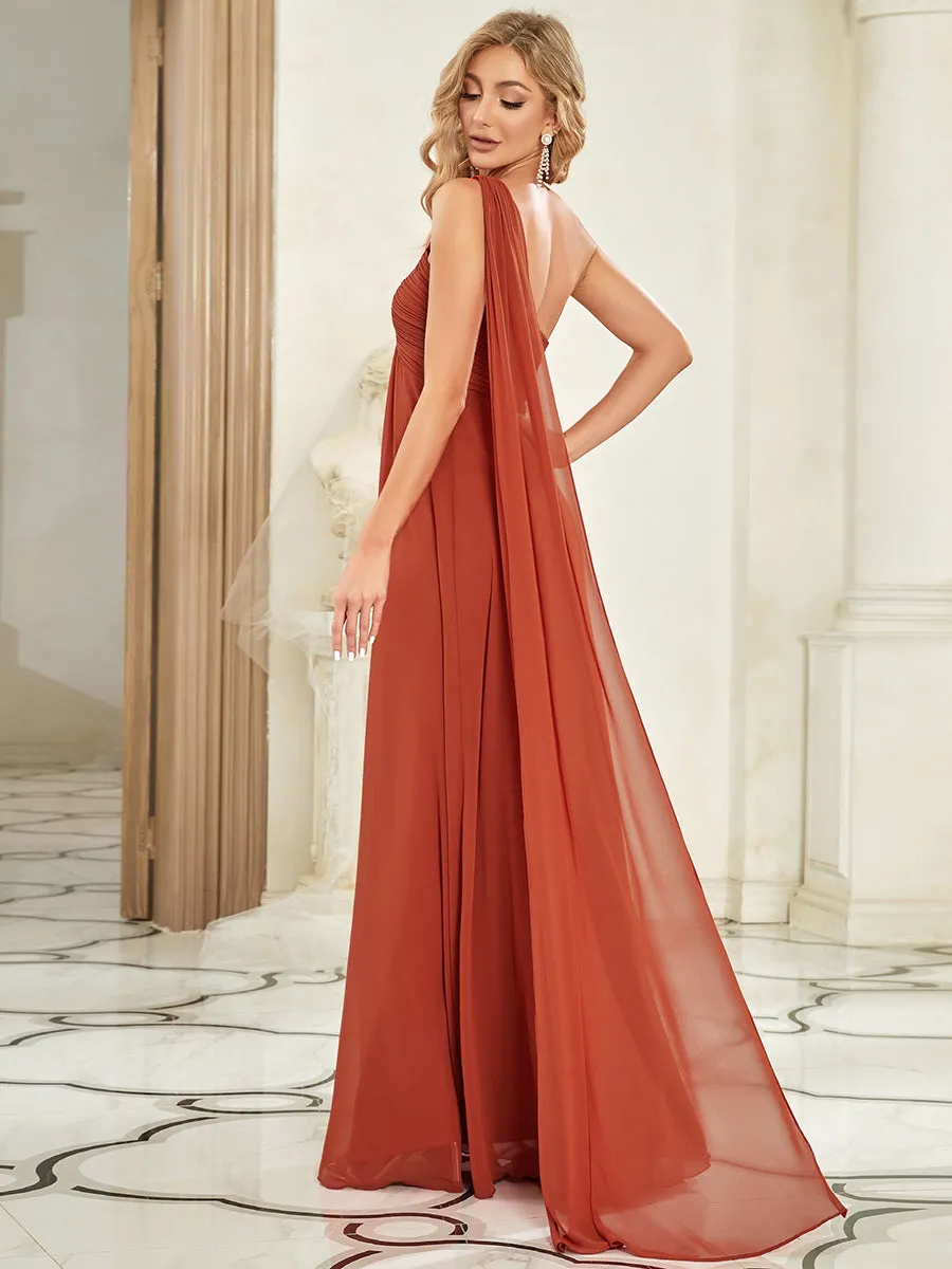 Elegant Pleated A-Line Floor Length One Shoulder Sleeveless Wholesale Bridesmaids Dress