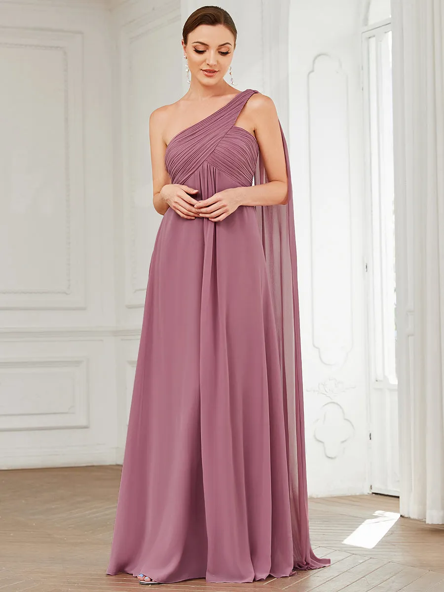 Elegant Pleated A-Line Floor Length One Shoulder Sleeveless Wholesale Bridesmaids Dress