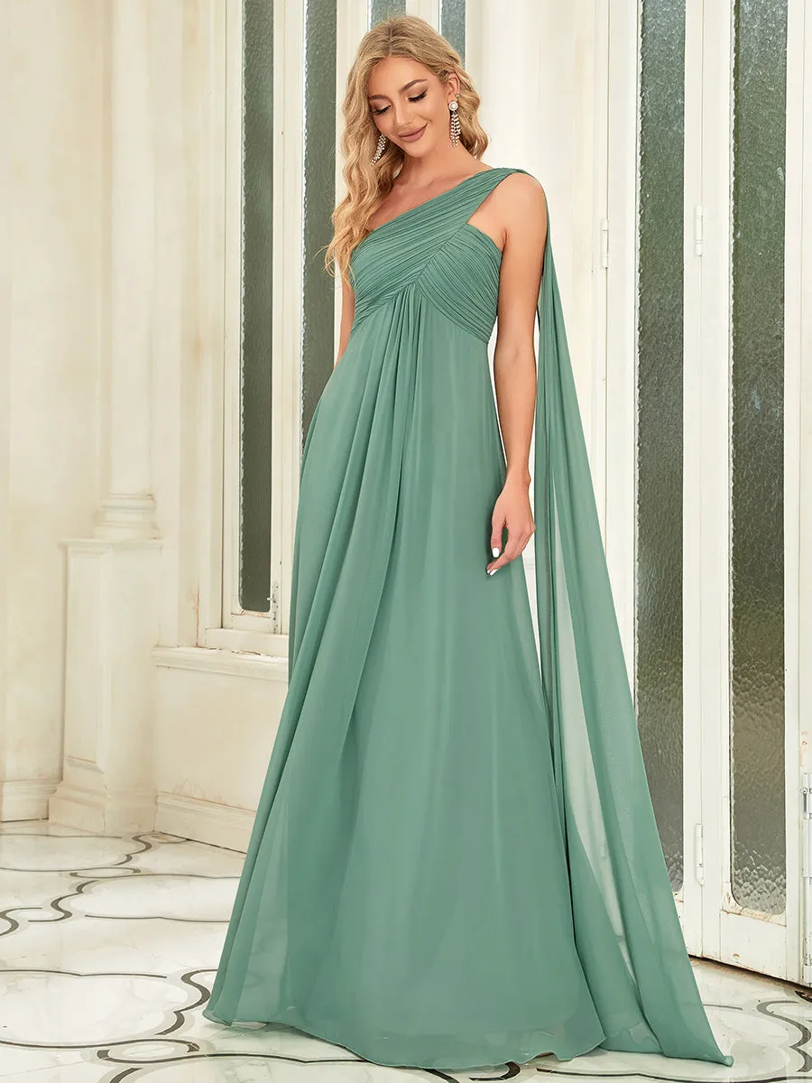 Elegant Pleated A-Line Floor Length One Shoulder Sleeveless Wholesale Bridesmaids Dress