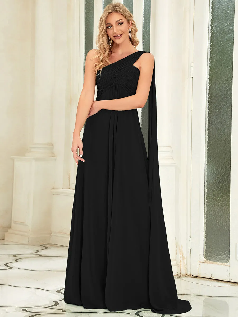 Elegant Pleated A-Line Floor Length One Shoulder Sleeveless Wholesale Bridesmaids Dress