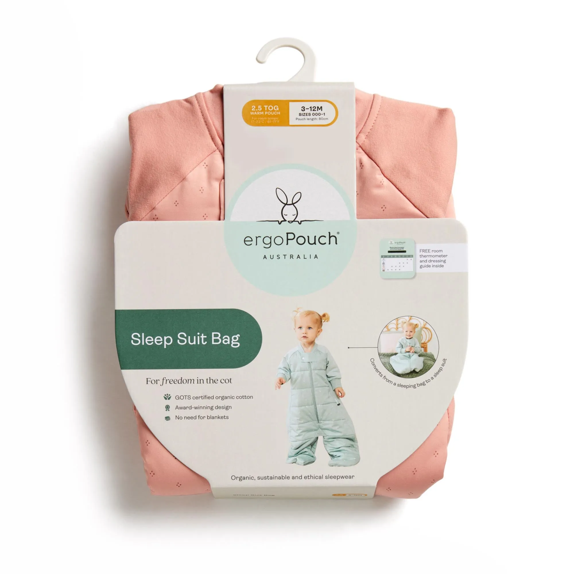 ErgoPouch 2.5 Tog Sage 2 in 1 Long-Sleeved Sleepsuit Bag