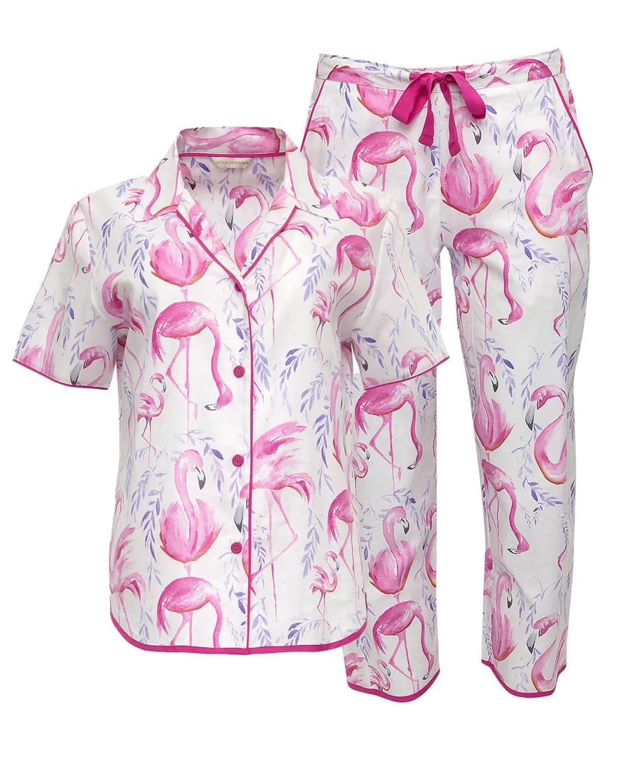 Fifi Womens Flamingo Print Cropped Pyjama Set