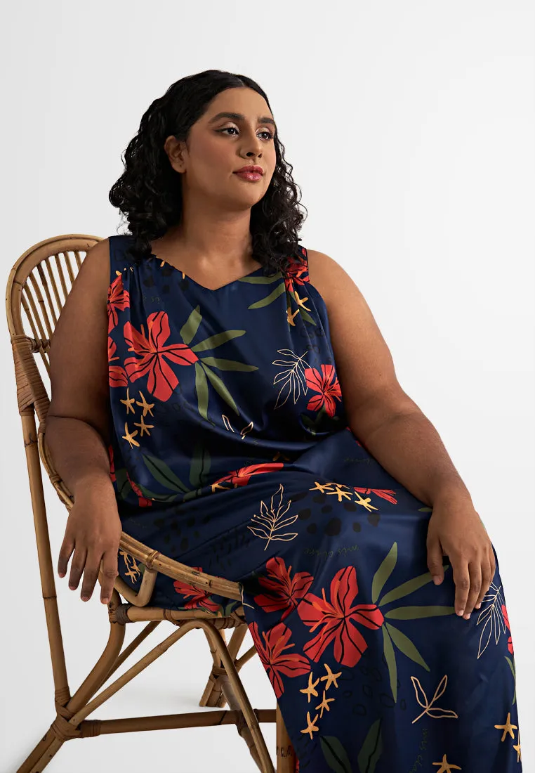 Fiore Holiday Floral Satin Lounge Dress