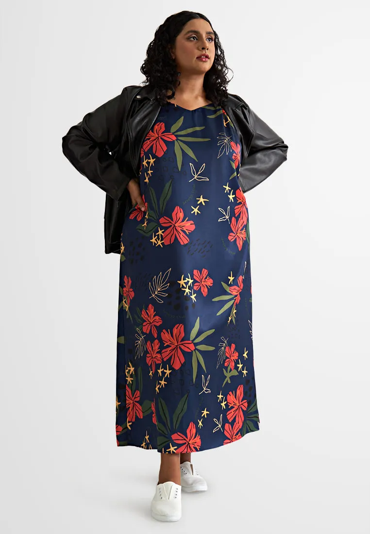 Fiore Holiday Floral Satin Lounge Dress