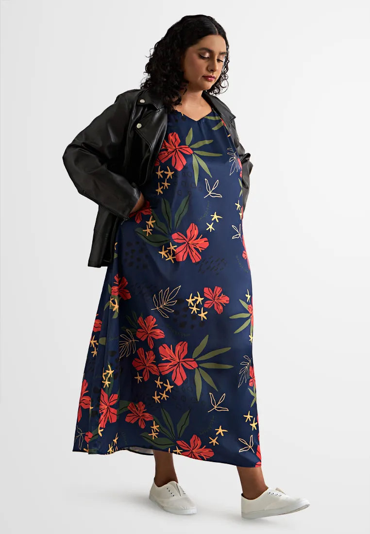 Fiore Holiday Floral Satin Lounge Dress