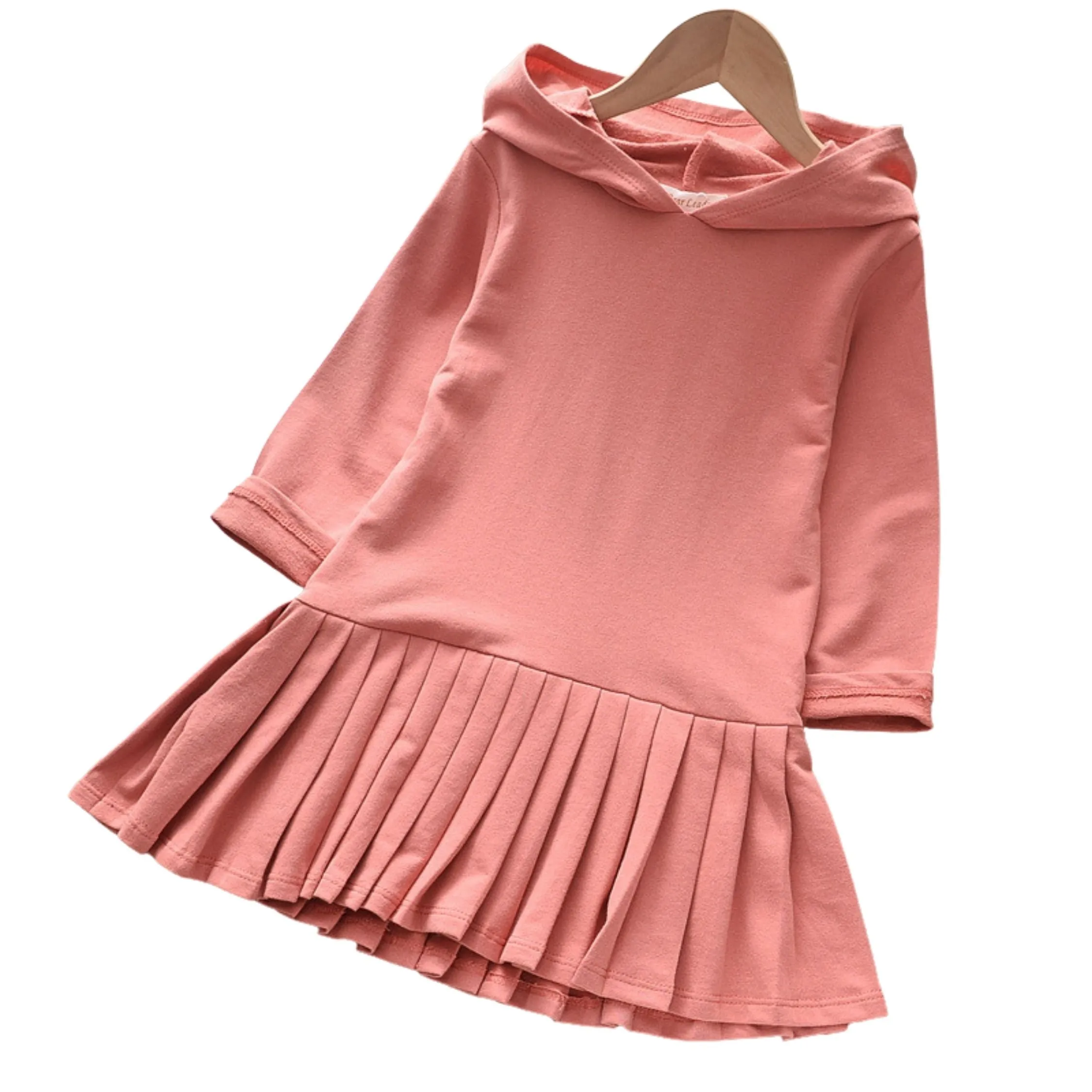 Full Sleeve Flutter Pattern Girls Dress, Pink