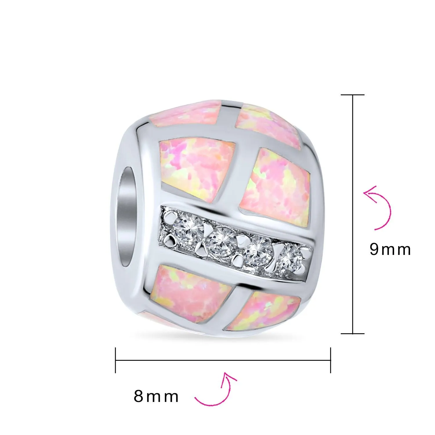 Geometric Created Blue White Pink Opal BFF Charm Bead .925 Silver