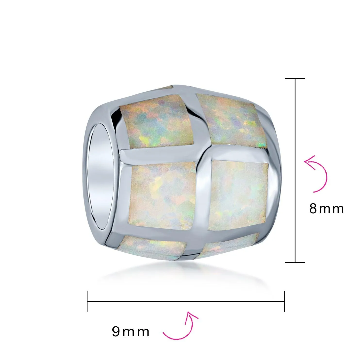 Geometric Created Blue White Pink Opal BFF Charm Bead .925 Silver