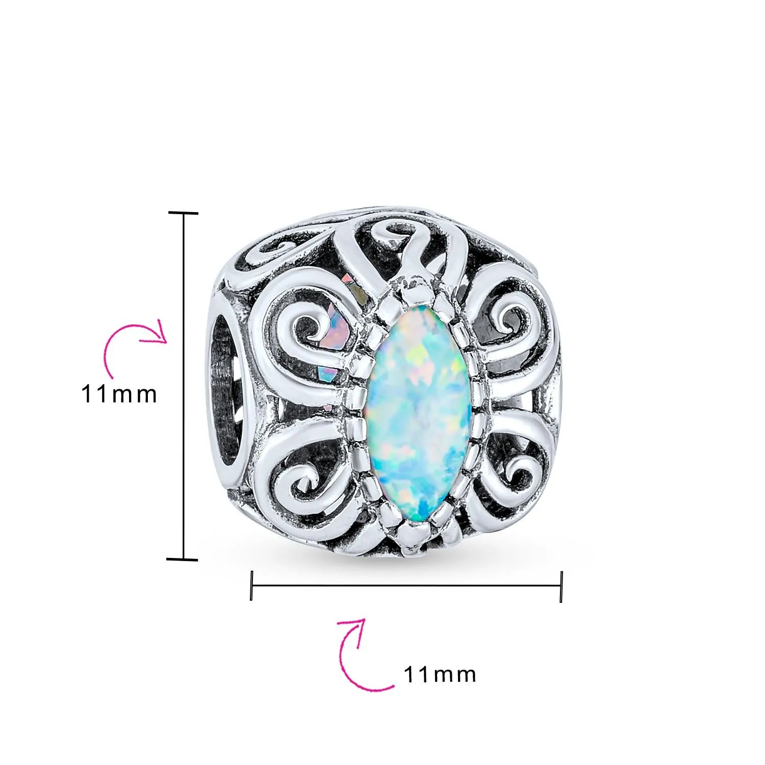 Geometric Created Blue White Pink Opal BFF Charm Bead .925 Silver