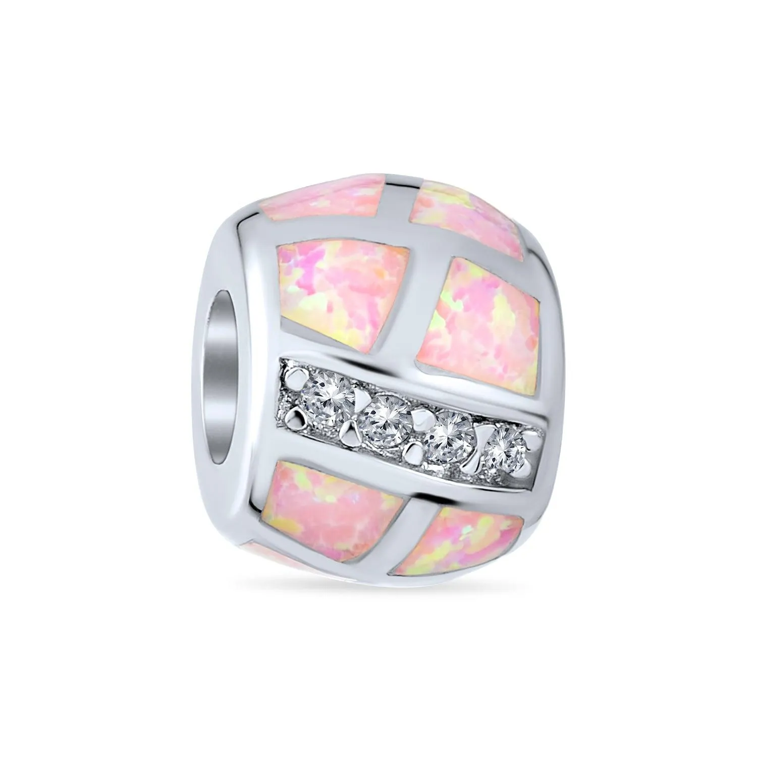 Geometric Created Blue White Pink Opal BFF Charm Bead .925 Silver