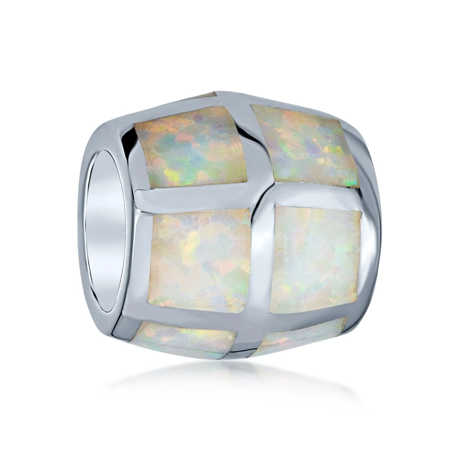 Geometric Created Blue White Pink Opal BFF Charm Bead .925 Silver