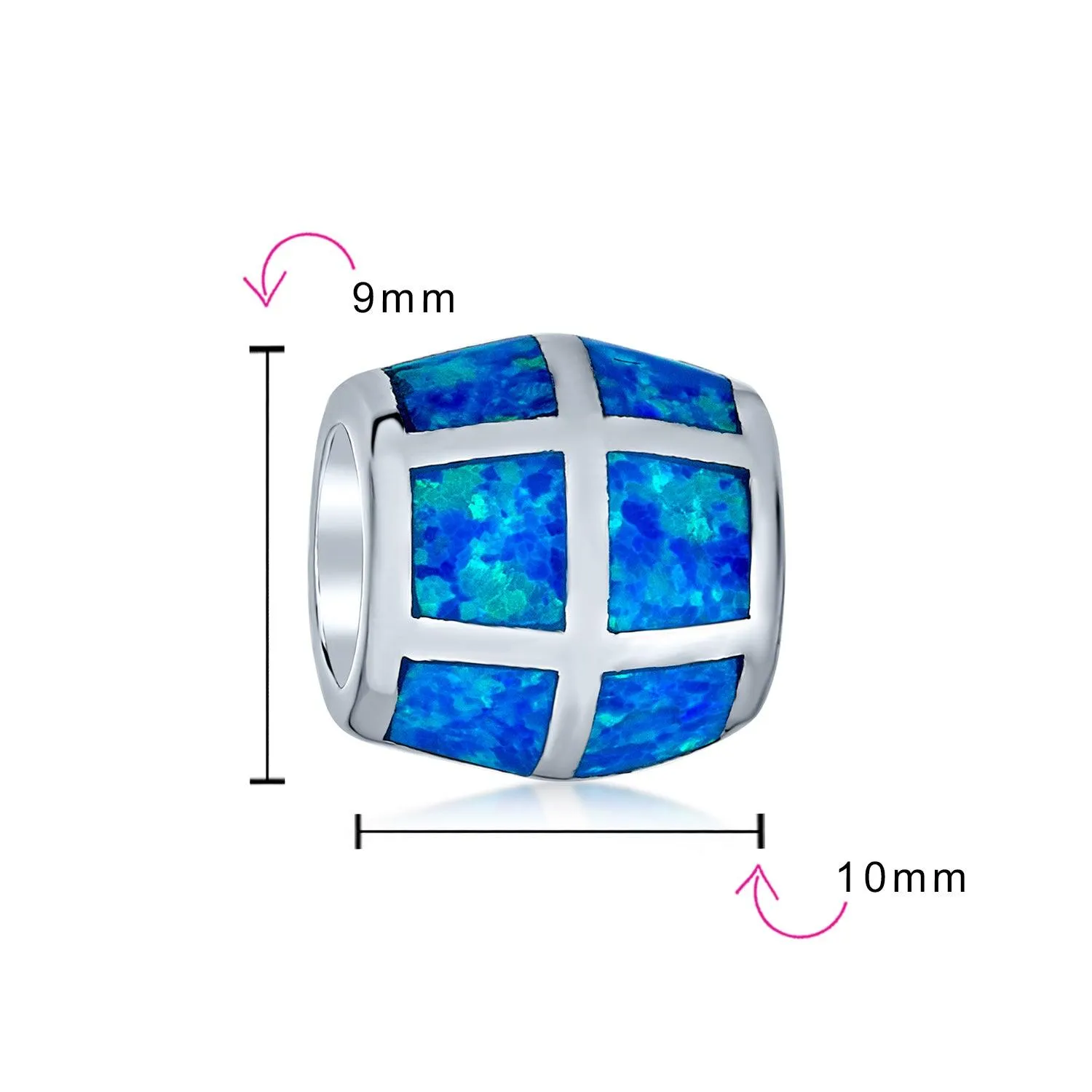 Geometric Created Blue White Pink Opal BFF Charm Bead .925 Silver