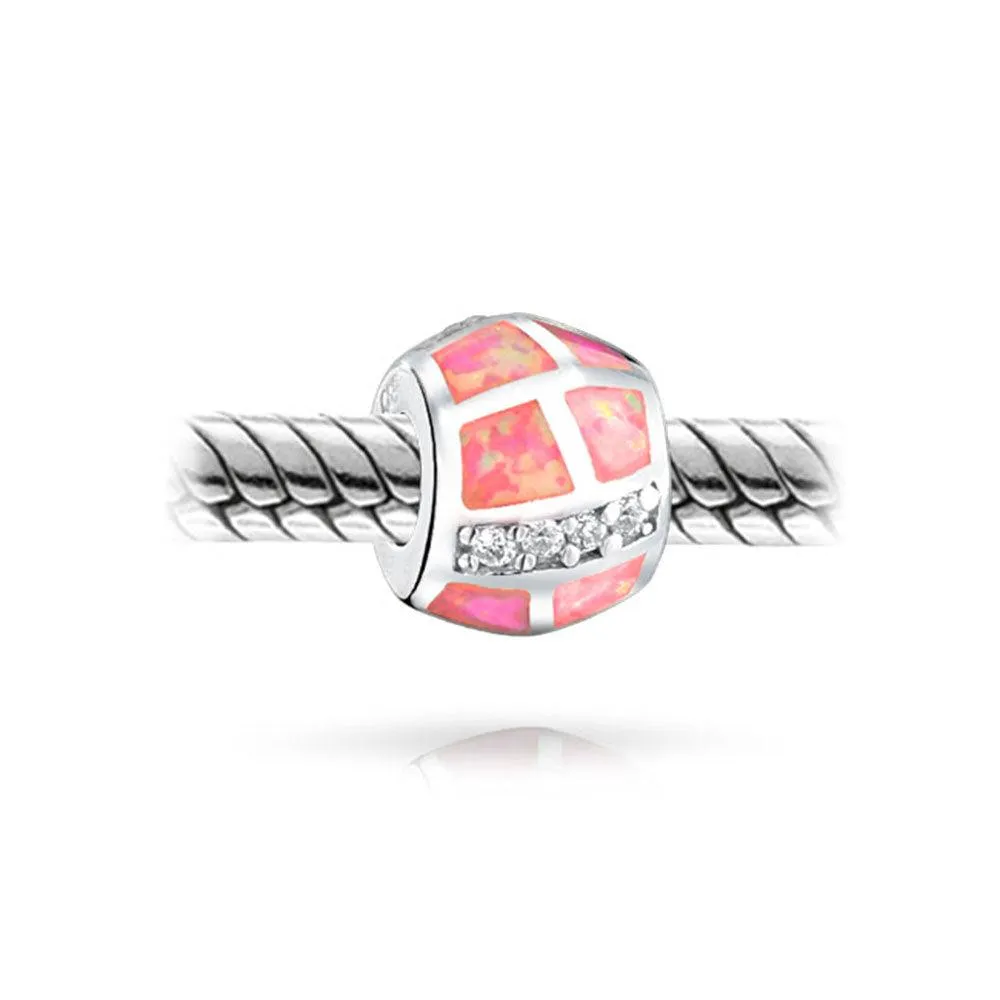 Geometric Created Blue White Pink Opal BFF Charm Bead .925 Silver