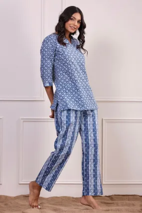 Geometric Patterns on Sky Blue Loungewear