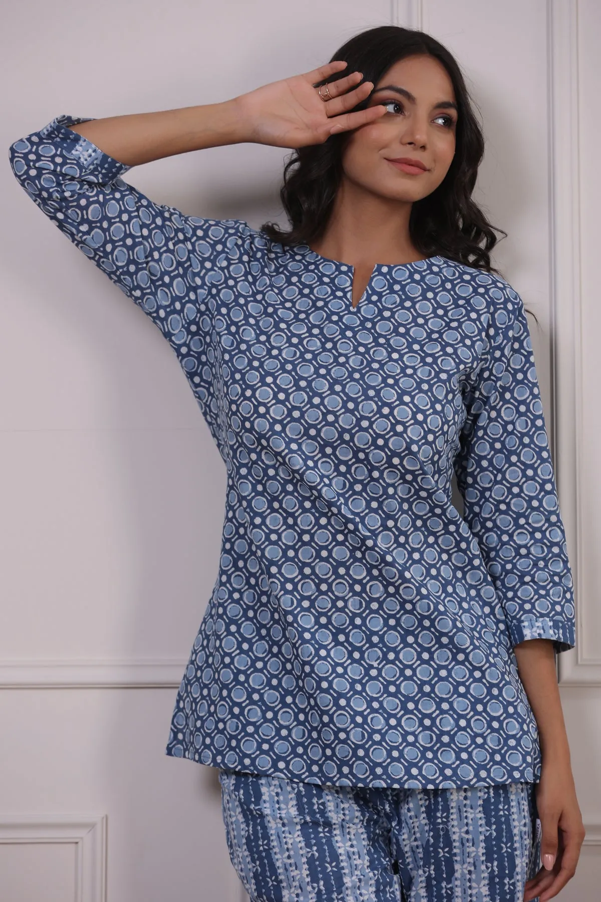 Geometric Patterns on Sky Blue Loungewear