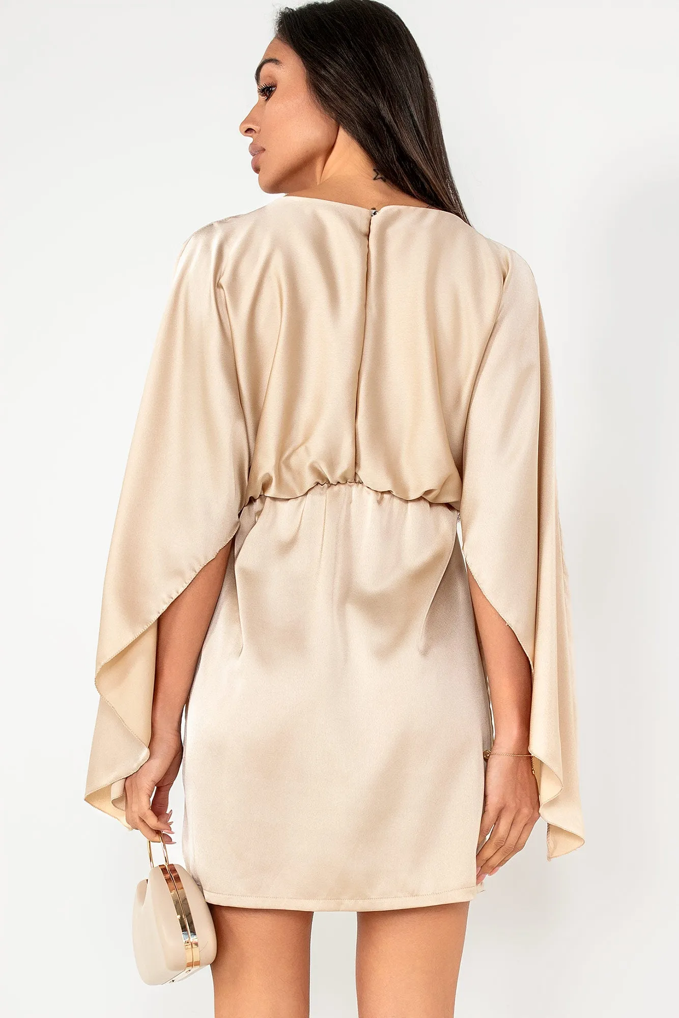 Gigi Champagne Satin Batwing Dress