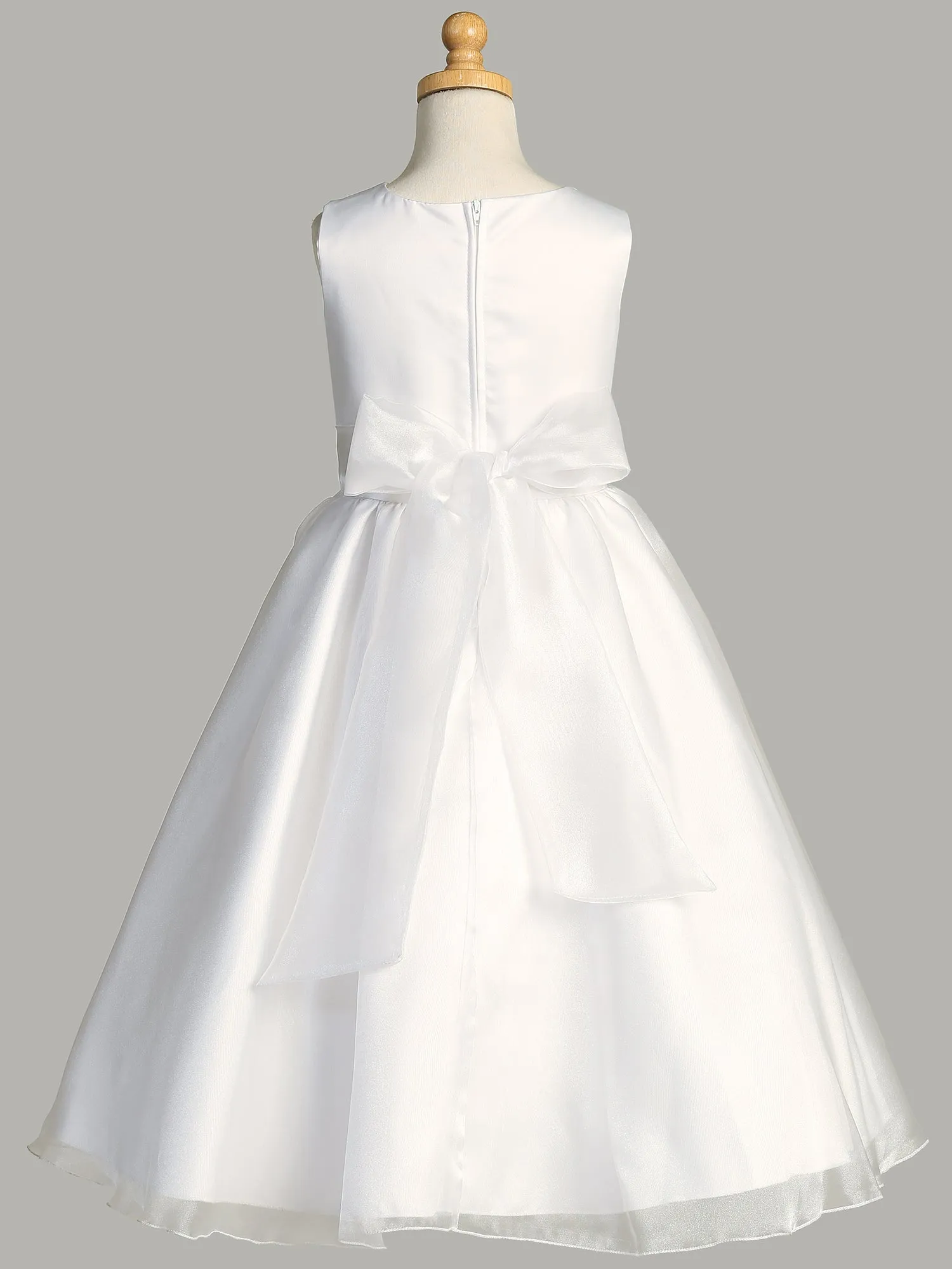 Girls White Satin First Communion Dress w/ Crystal Organza Skirt (199)