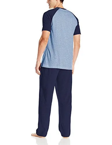 HANES MEN'S SHORT SLEEVE RAGLAN AND KNIT PANT SET WITH X-TEMP, ARCTIC SEA BLUE, MEDIUM