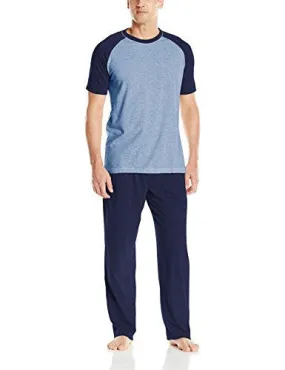 HANES MEN'S SHORT SLEEVE RAGLAN AND KNIT PANT SET WITH X-TEMP, ARCTIC SEA BLUE, MEDIUM