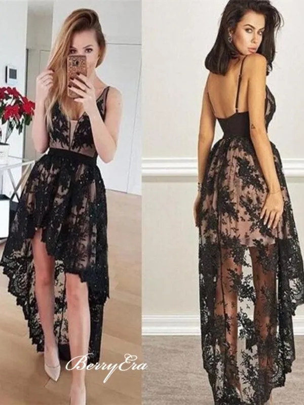 High Low Lace Long Prom Dresses, Newest Prom Dresses, Affordable Prom Dresses