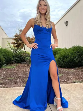 High Side Slit Simple Long Prom Dresses, Royal Blue 2023 Prom Dresses, Graduation Party Girl Dresses