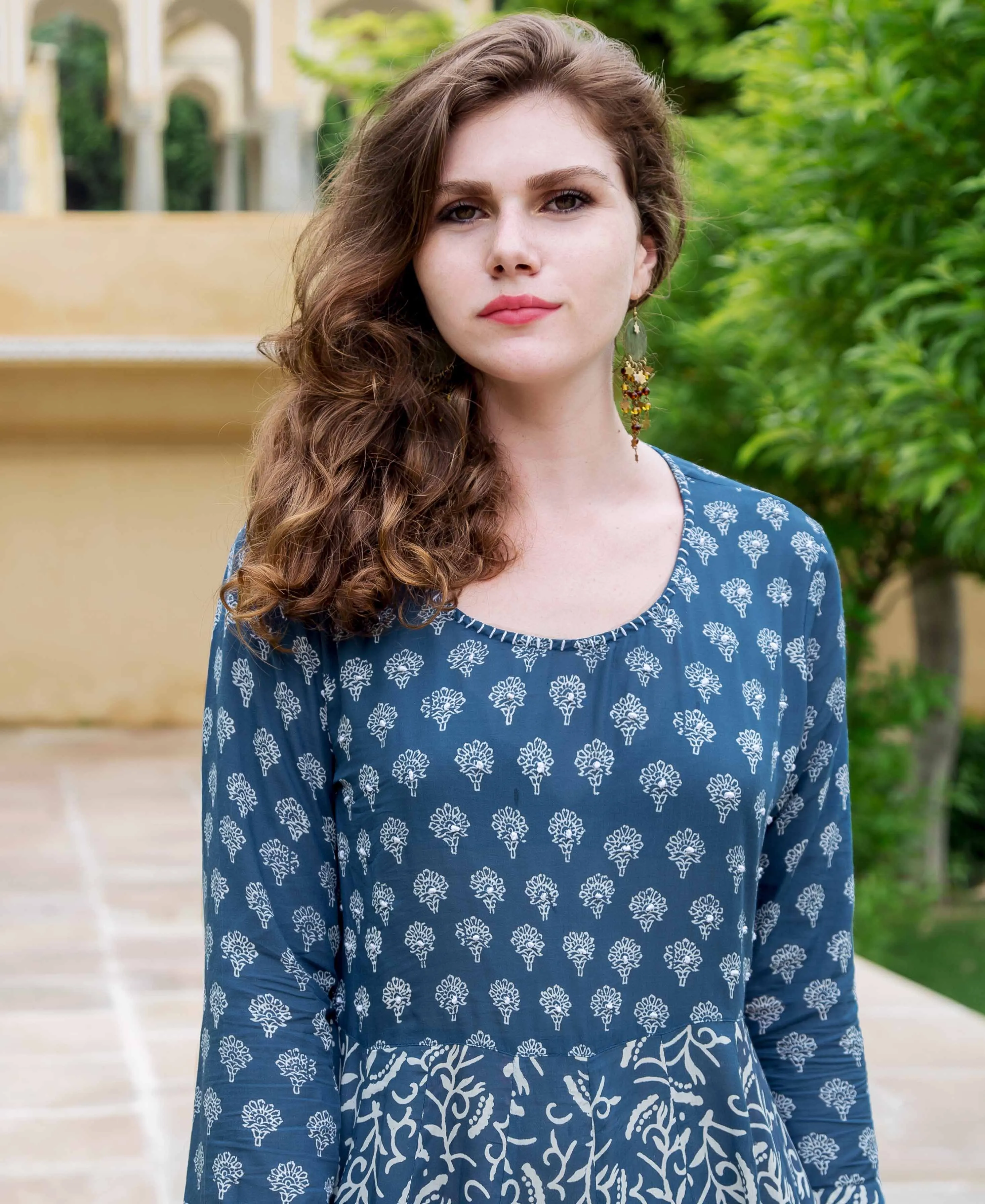 Indigo Printed Flared Dress