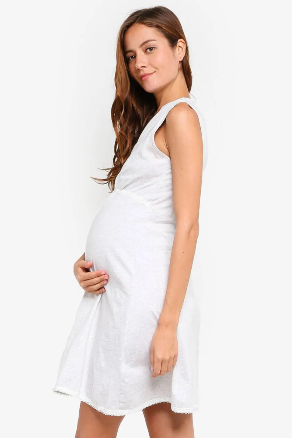 Jane Sleeveless Maternity and Nursing Gown H.Grey