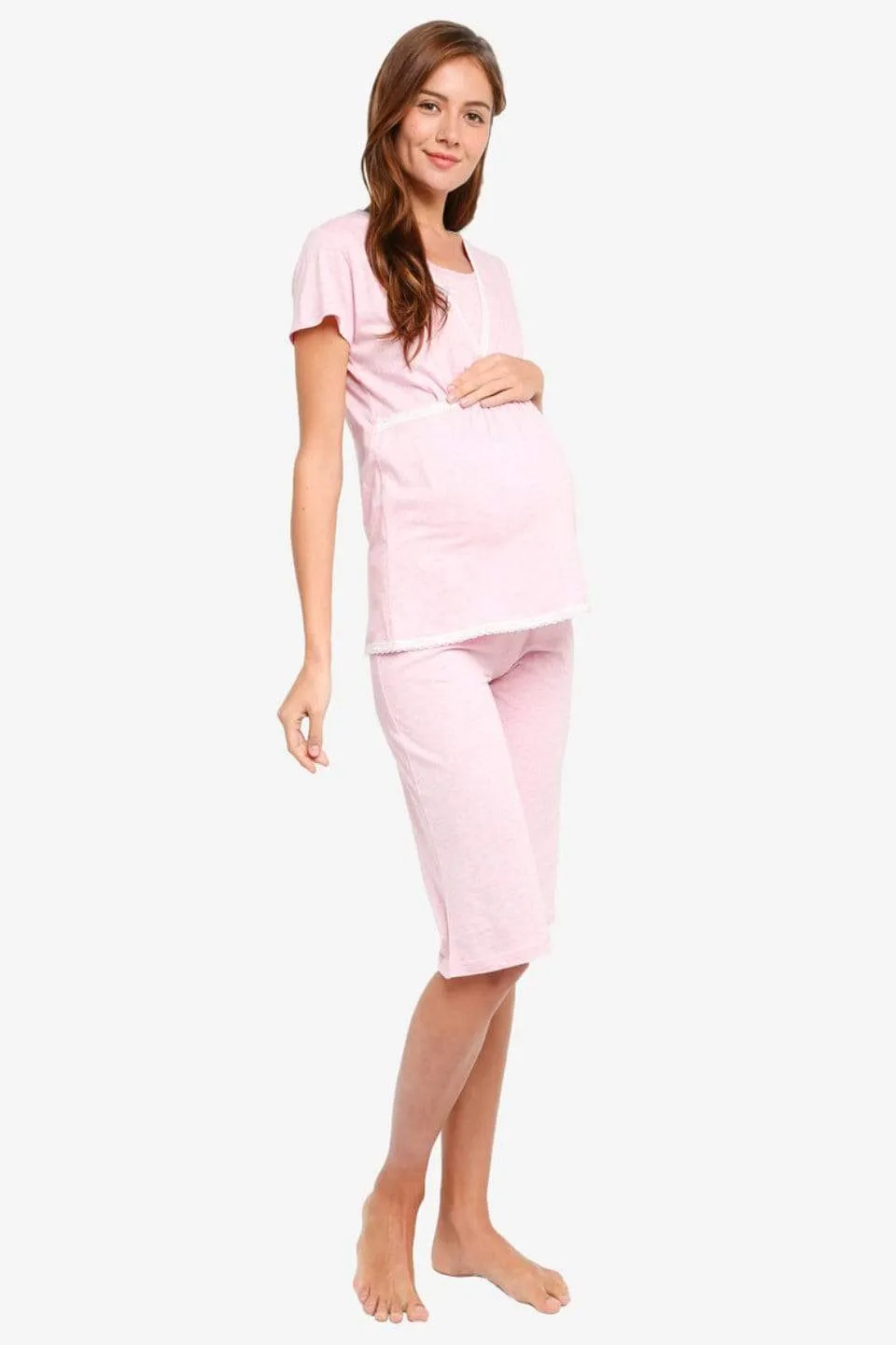 Jessie Short Sleeve Maternity and Nursing Sleepwear Heather Pink